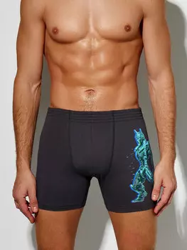 Трусы боксеры мужские удлиненные серые с принтом