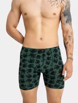 Трусы-боксеры удлиненные зеленые с принтом пантер