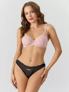 Трусы бразилиана черные из сеточки с надписью