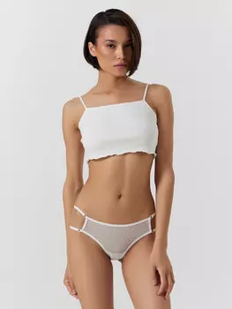 Трусы бразилиана женские белые из полупрозрачной сеточки