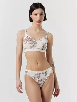 Трусы бразилиана женские кремовые с принтом