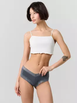 Трусы бразилиана женские серые с кружевом