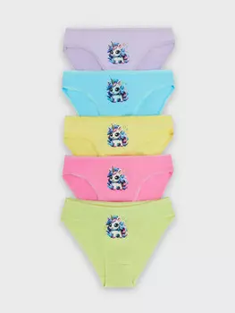 Трусы для девочек с принтом в виде единорогов в наборе, 5 шт