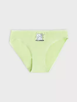 Трусы для девочек слипы лаймово-зеленые с печатью