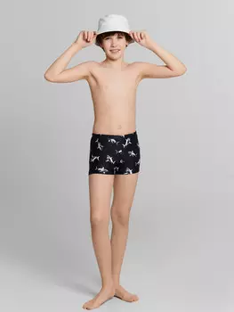 Трусы купальные для мальчиков черные с принтом