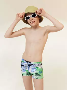 Трусы купальные для мальчиков белые с принтом