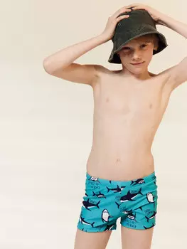 Трусы купальные для мальчиков бирюзовые с принтом