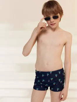 Трусы купальные для мальчиков синие с принтом