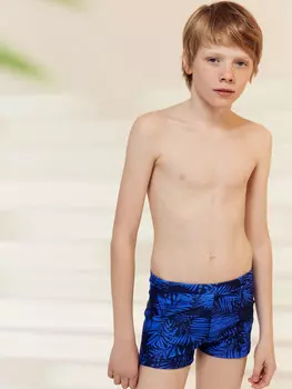 Трусы купальные для мальчиков синие с принтом