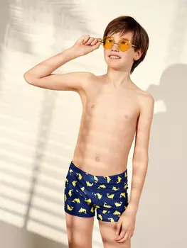 Трусы купальные для мальчиков синие с принтом