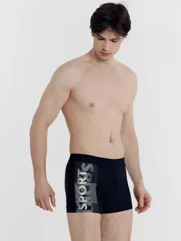 Трусы купальные мужские черные с печатью