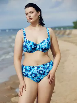 Трусы купальные женские синие в технике тай-дай