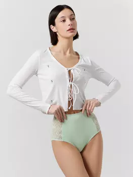 Трусы макси женские зеленые с кружевом