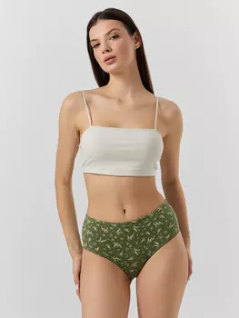 Трусы макси женские зеленые с растительным принтом