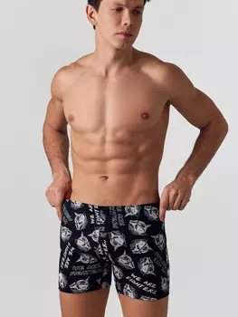 Трусы шорты мужские черные с принтом