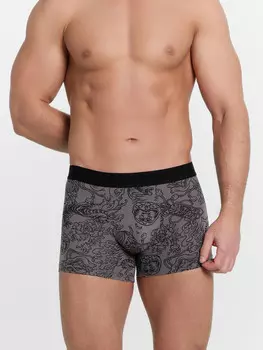 Трусы мужские боксеры серые с принтом в виде тату