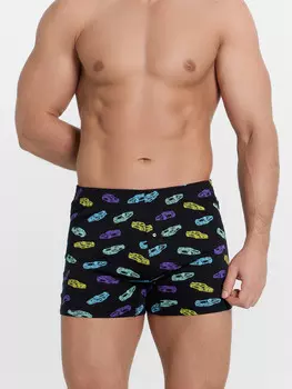 Трусы мужские шорты черные с принтом в виде машинок