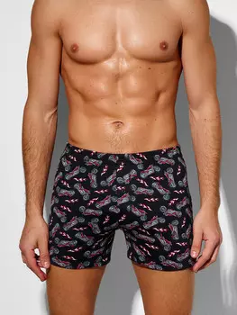 Трусы шорты мужские черные с мото принтом