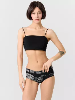 Трусы шорты женские черные с принтом