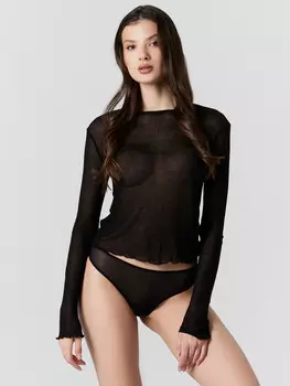 Трусы слипы женские черные из сетки с кружевными вставками