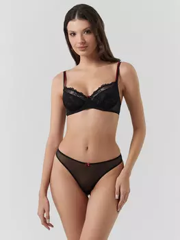 Трусы слипы женские черные из сеточки и кружева