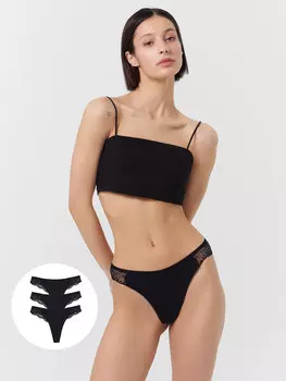 Трусы стринги женские черные в наборе, 3 шт