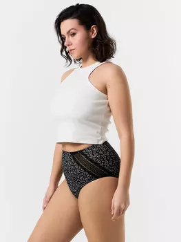 Трусы женские макси черные с цветочным принтом