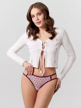 Трусы бразилиана женские фиолетовые с цветочным принтом