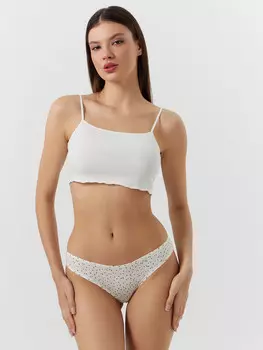 Трусы слипы женские кремовые с принтом