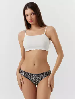 Трусы слипы женские черные с цветочным принтом