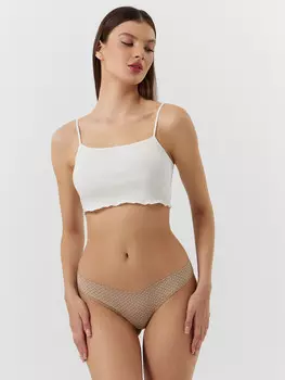 Трусы бразилиана женские бежевые с принтом