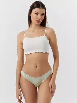 Трусы бразилиана женские зеленые с цветочным принтом