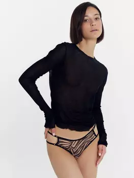 Трусы женские бежевые бразилиана с анималистичным принтом