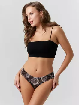 Трусы женские бразилиана черные с цветами