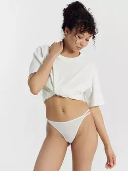 Трусы женские бразилиана в бежевом цвете с листочками