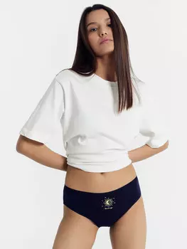 Трусы женские классические синие с печатью