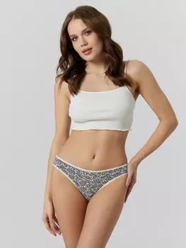 Трусы женские кремовые с растительным принтом