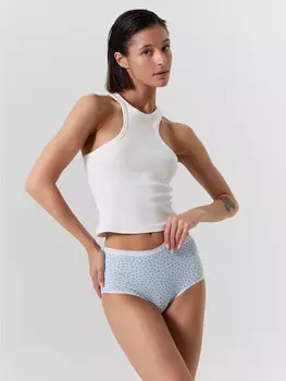 Трусы женские макси голубые с веточками