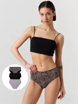 Трусы женские макси с принтом в наборе, 3 шт