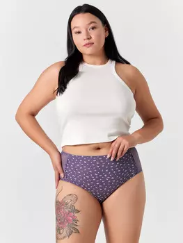 Трусы женские макси серо-фиолетовые в цветочки