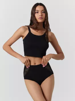 Трусы женские макси в черном цвете с деталями из кружева