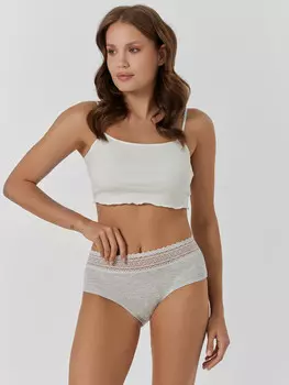 Трусы женские макси в сером цвете с кружевной деталью