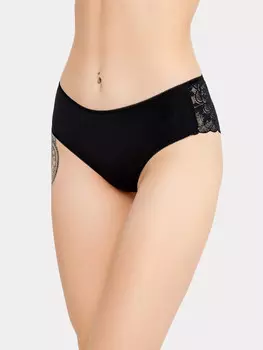 Трусы женские шорты с деталями из кружева в черном цвете