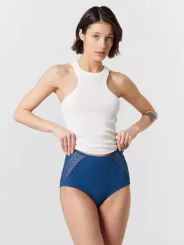 Трусы женские синие с кружевными вставками