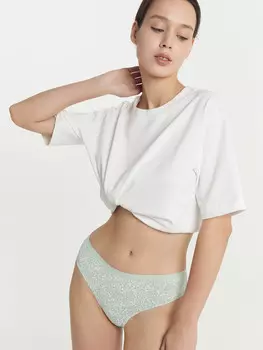 Трусы женские слипы мятно-зеленые с цветочками