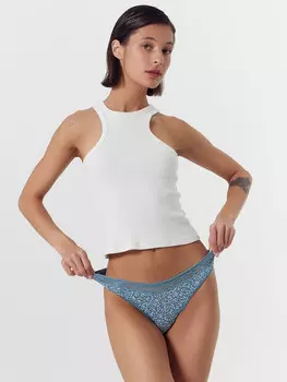 Трусы женские слипы в синем оттенке с цветочками