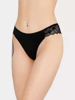 Трусы женские стринги черные с деталями из кружева
