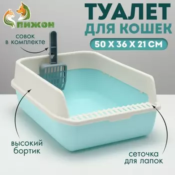 Туалет с высоким бортом с совком и фильтром, 503621 см, голубой