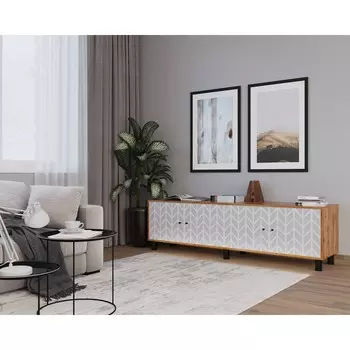 Тумба для тв hygge зигзаг 1844х451х530, цвет дуб / белый