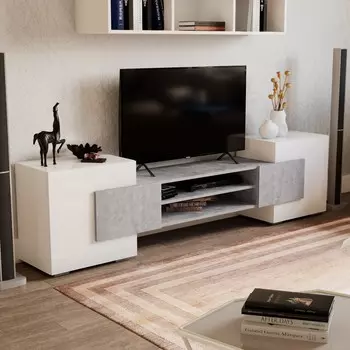 Тумба под тв 03, 2020х355х520, белый/цемент светлый